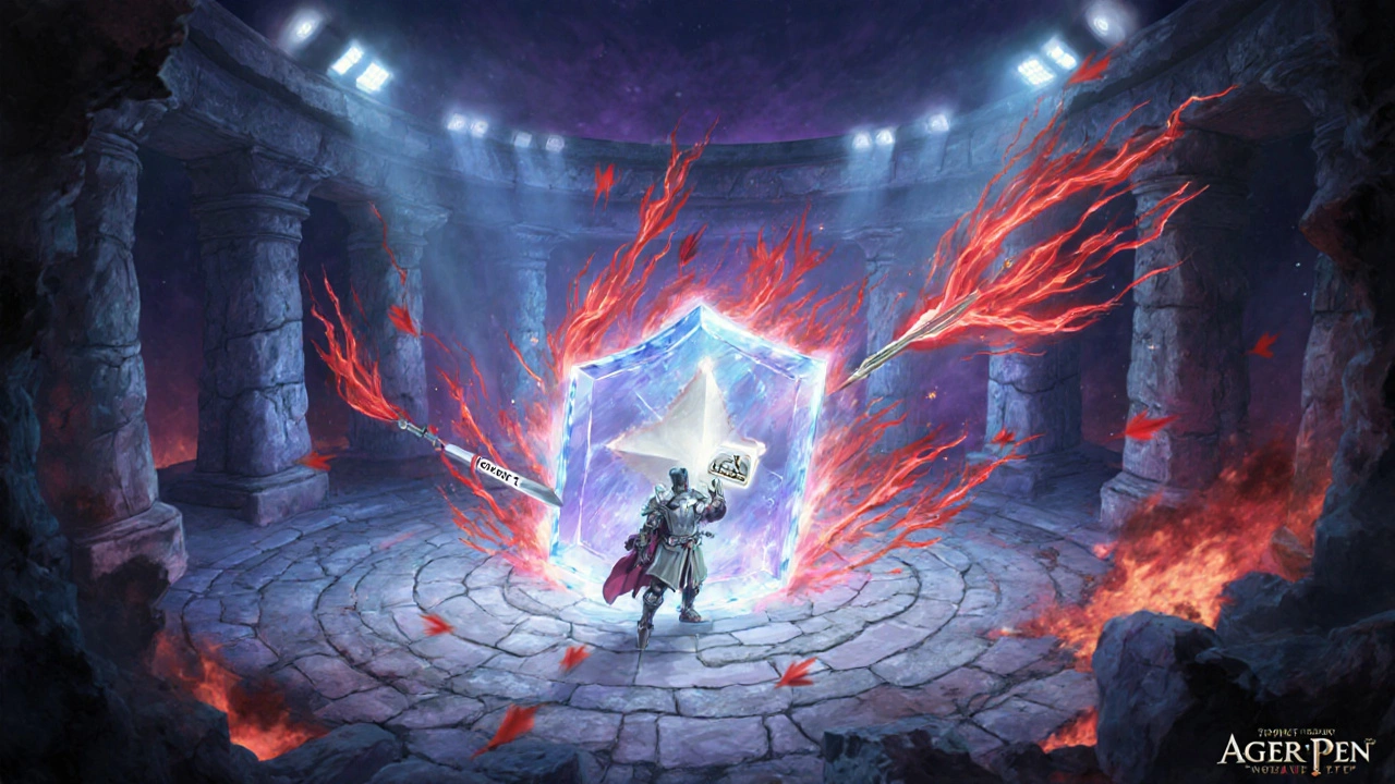 Joint arena battle with a hero using Agerpen to block inflammation arrows.