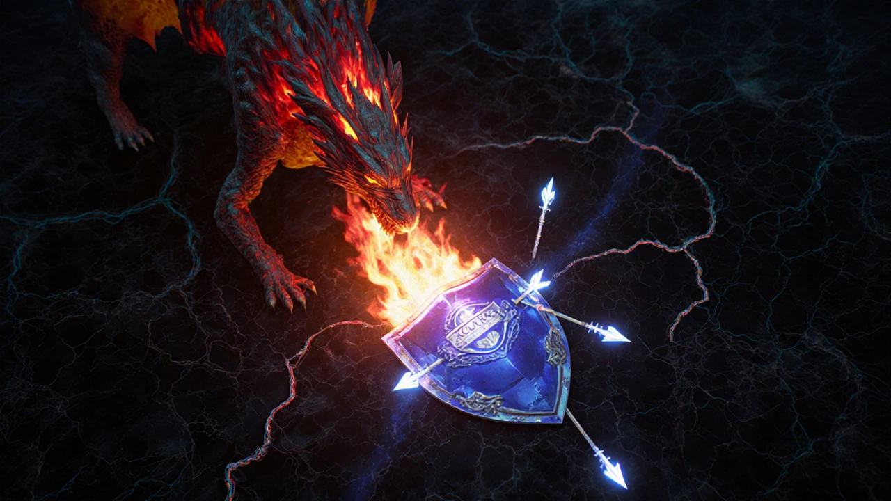 Brain battle showing a dragon of panic versus a calming Acloral shield.