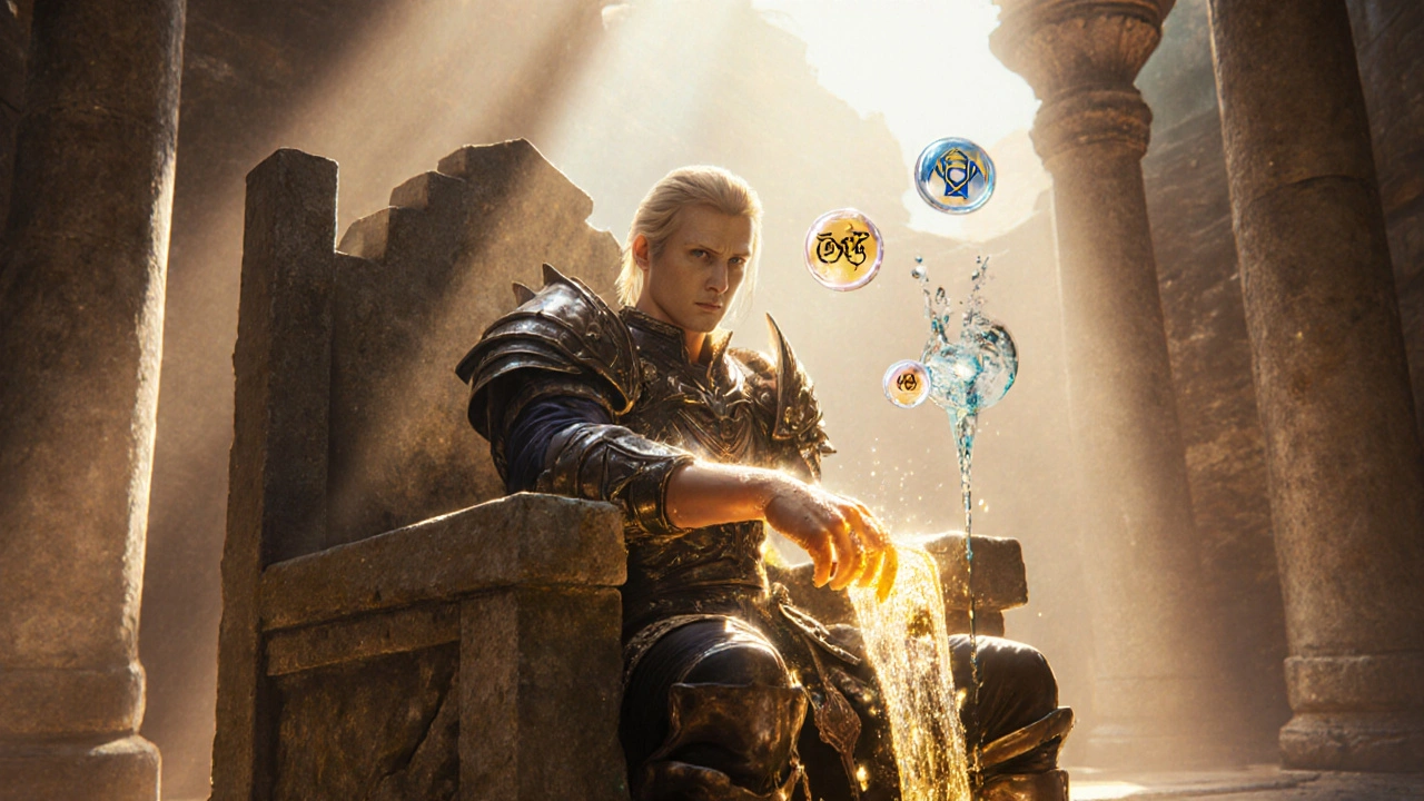 Hero's skin peels away under sparkling acid streams, revealing fresh golden skin beneath.