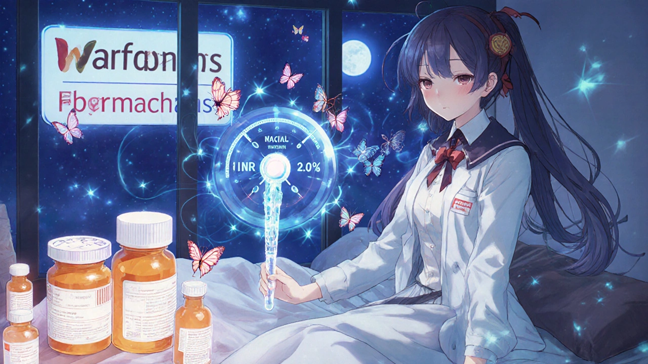 Girl using a wand to balance a holographic INR scale above a sleeping patient.