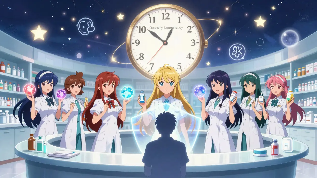 Team of techs form a protective shield with high-alert medications around a patient.