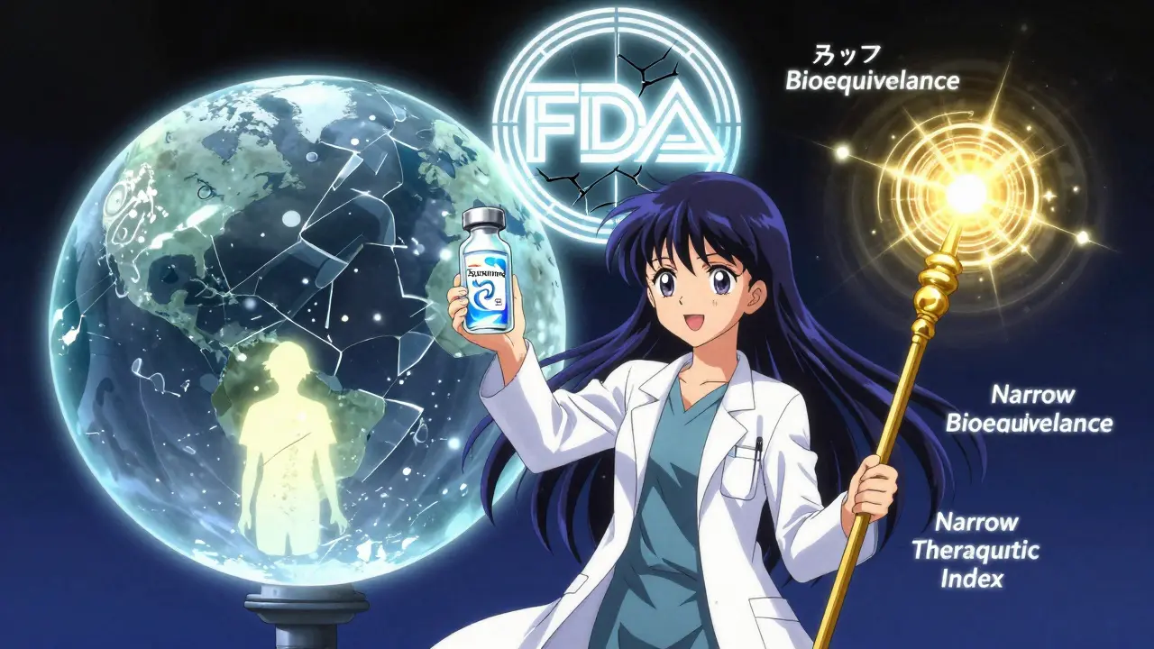 A medical wizard holds a glowing drug vial as fragmented patient silhouettes fall into shadow, with FDA seal cracked above.